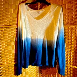 Cream and blue ombré high low sweater